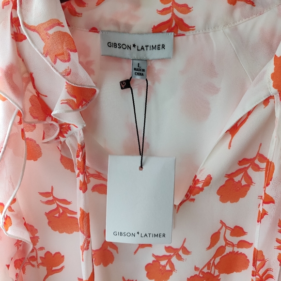 Orange floral ruffle blouse NWT - Picture 2 of 3